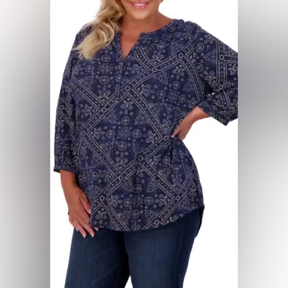 Lucky Brand‎ Paisley Boho 3/4 Sleeve Top Sz 2X Casual